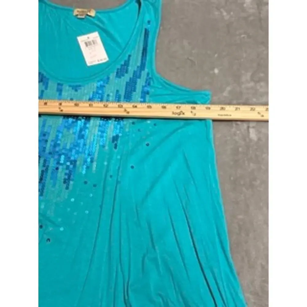 New World Turquoise Blue Sequin Sharkbite Tank Top Large NWT